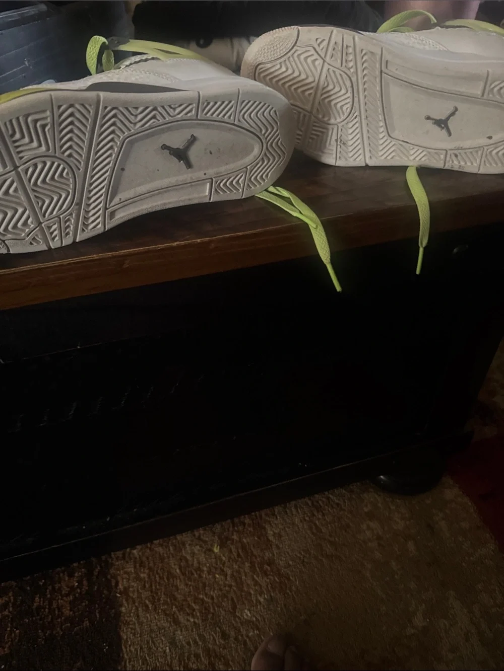 Jordan Kids White and Neon Green Lace-Up Sneakers